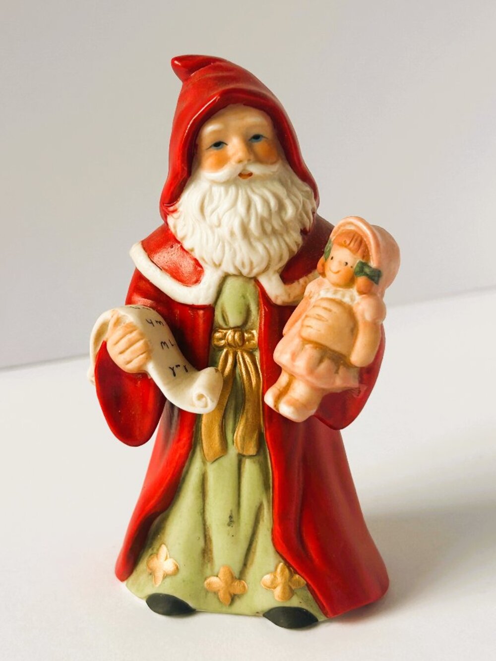 Vintage Homco Santa Claus St. Nicholas Figurine 5610 Baby Doll and Scroll